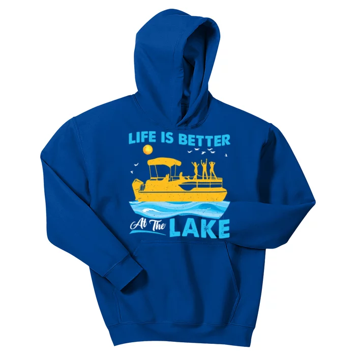 Life Is Better At The Lake Funny Pontoon Boat Pontoon Lovers Gift Kids Hoodie