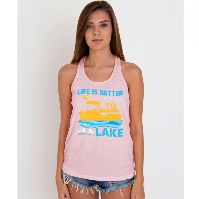 Life Is Better At The Lake Funny Pontoon Boat Pontoon Lovers Gift Women's Knotted Racerback Tank