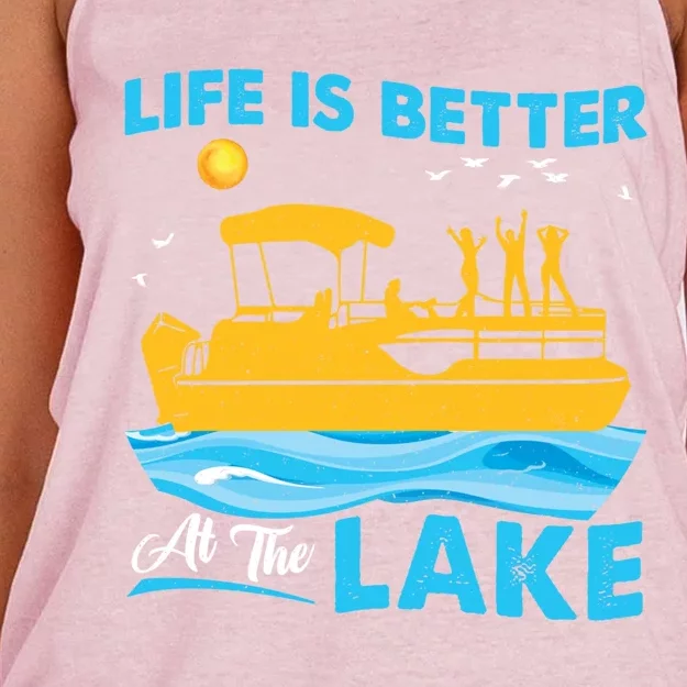 Life Is Better At The Lake Funny Pontoon Boat Pontoon Lovers Gift Women's Knotted Racerback Tank