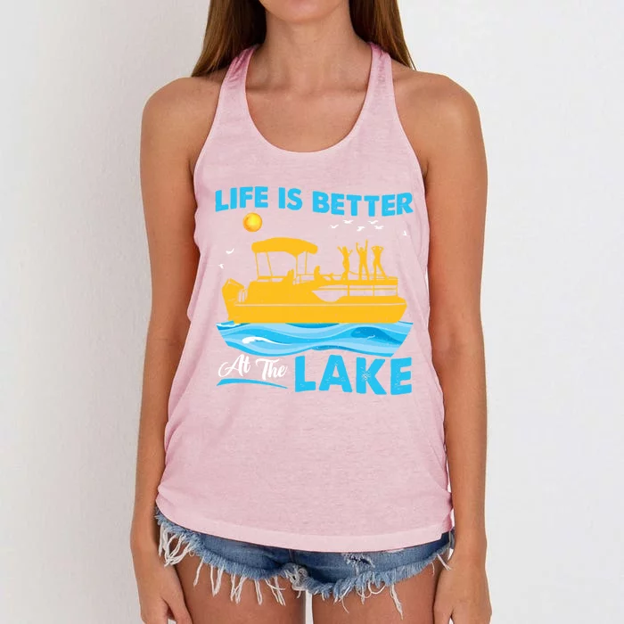 Life Is Better At The Lake Funny Pontoon Boat Pontoon Lovers Gift Women's Knotted Racerback Tank