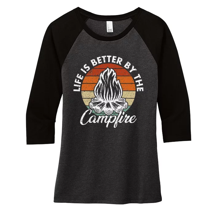 Life Is Better By The Campfire Vintage Retro Camping Women's Tri-Blend 3/4-Sleeve Raglan Shirt