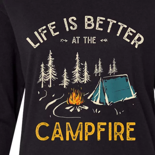 Life Is Better At The Campfire Funny Camper Camp Camping Womens Cotton Relaxed Long Sleeve T-Shirt