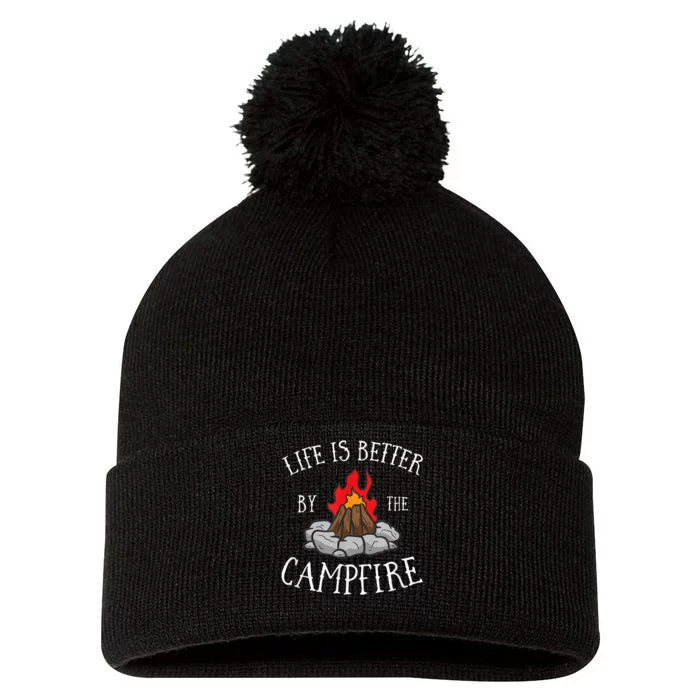 Life Is Better By The Campfire Scouts Camping Campfire Pom Pom 12in Knit Beanie