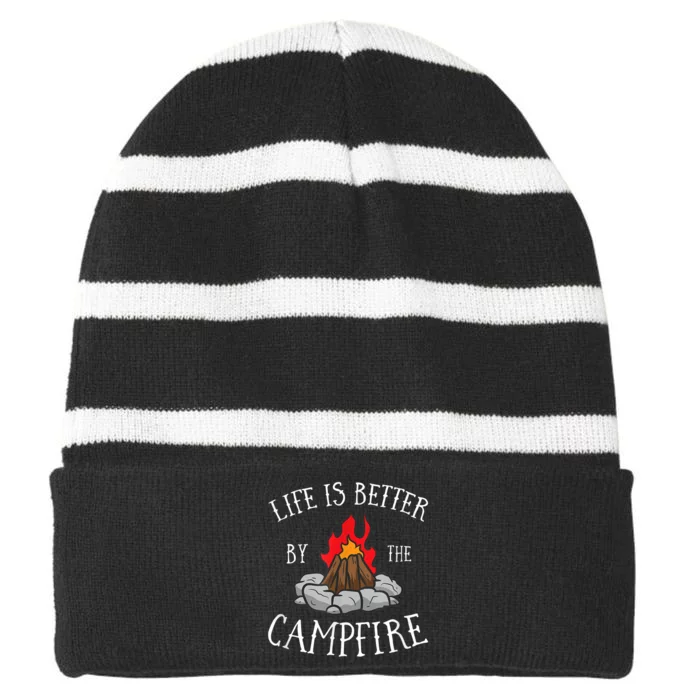 Life Is Better By The Campfire Scouts Camping Campfire Striped Beanie with Solid Band