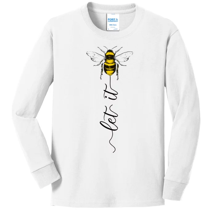 Let It Bee Hand Drawn Sweet Bees Beekeeper Line Art Girl Kids Long Sleeve Shirt