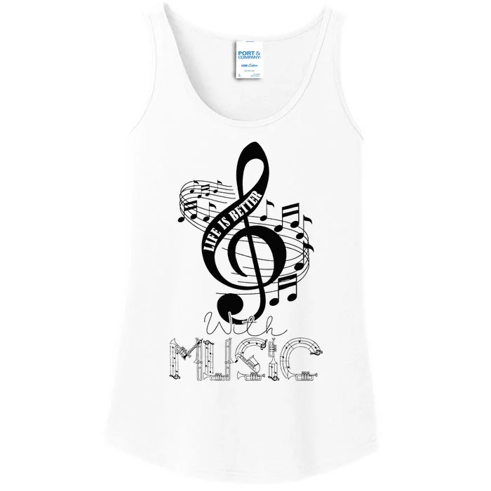 Life Is Better With Music Notes Musical Sheet Musician Music Ladies Essential Tank