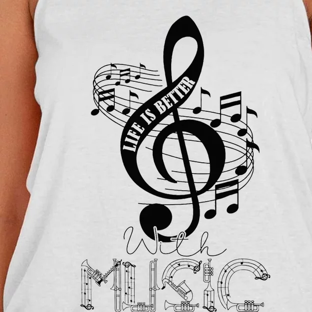 Life Is Better With Music Notes Musical Sheet Musician Music Women's Knotted Racerback Tank