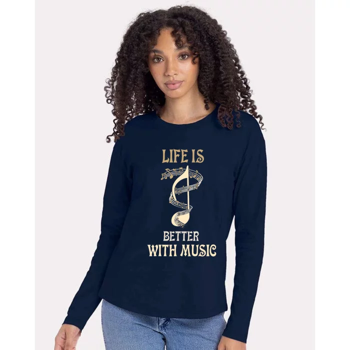 Life Is Better With Music Singer Musician Instrumentalist Womens Cotton Relaxed Long Sleeve T-Shirt