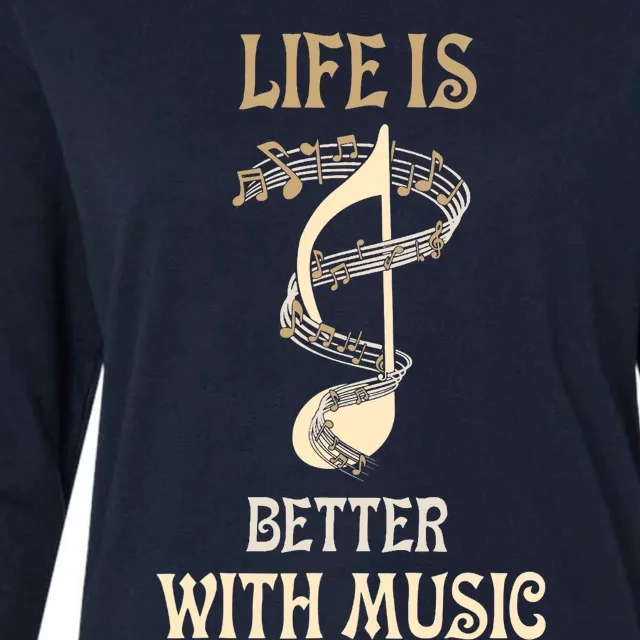 Life Is Better With Music Singer Musician Instrumentalist Womens Cotton Relaxed Long Sleeve T-Shirt