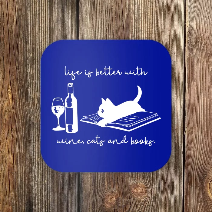 Life Is Better With Wine Cats And Books Black Cat Funny Cute Gift Coaster