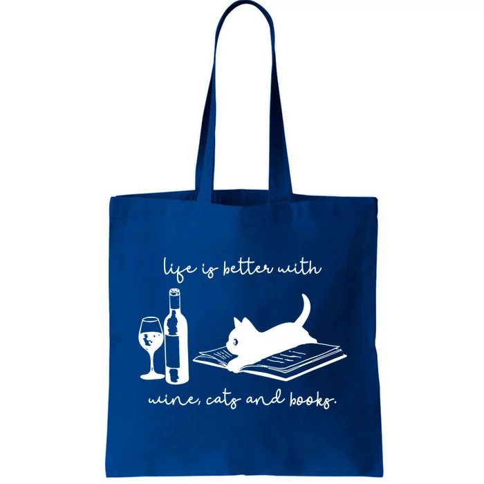 Life Is Better With Wine Cats And Books Black Cat Funny Cute Gift Tote Bag