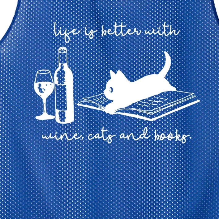 Life Is Better With Wine Cats And Books Black Cat Funny Cute Gift Mesh Reversible Basketball Jersey Tank