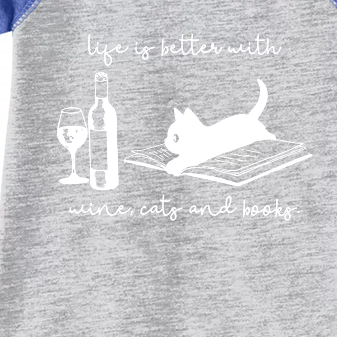 Life Is Better With Wine Cats And Books Black Cat Funny Cute Gift Infant Baby Jersey Bodysuit