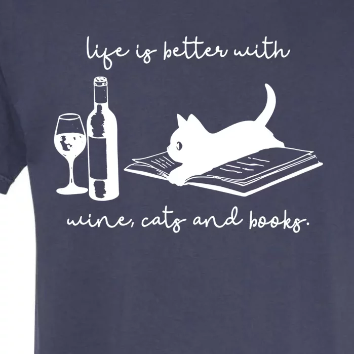 Life Is Better With Wine Cats And Books Black Cat Funny Cute Gift Garment-Dyed Heavyweight T-Shirt