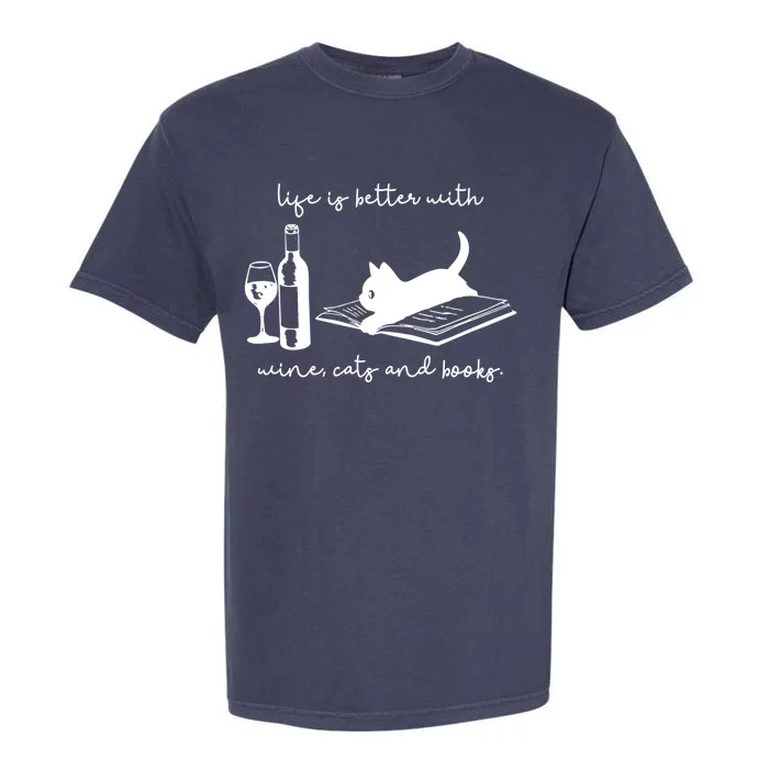 Life Is Better With Wine Cats And Books Black Cat Funny Cute Gift Garment-Dyed Heavyweight T-Shirt