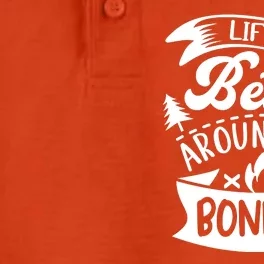 Life Is Better Behind The Bonfire Funny Camping Dry Zone Grid Performance Polo