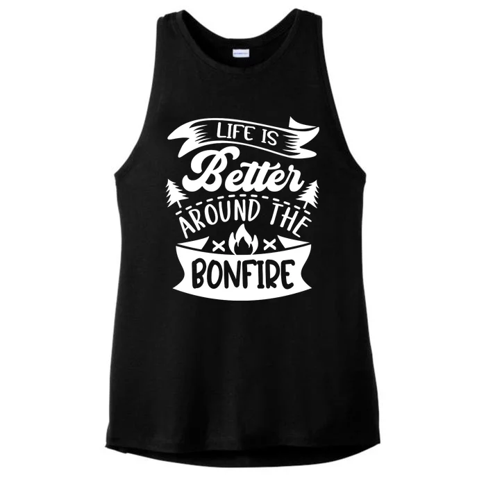 Life Is Better Behind The Bonfire Funny Camping Ladies Tri-Blend Wicking Tank