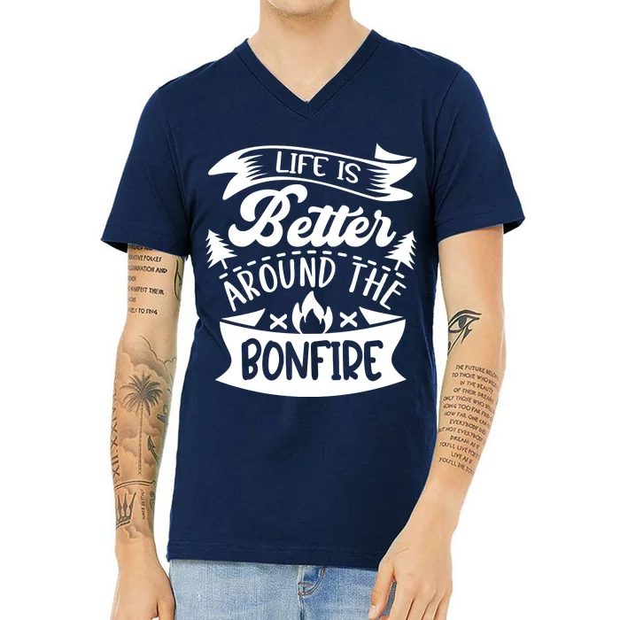 Life Is Better Behind The Bonfire Funny Camping V-Neck T-Shirt