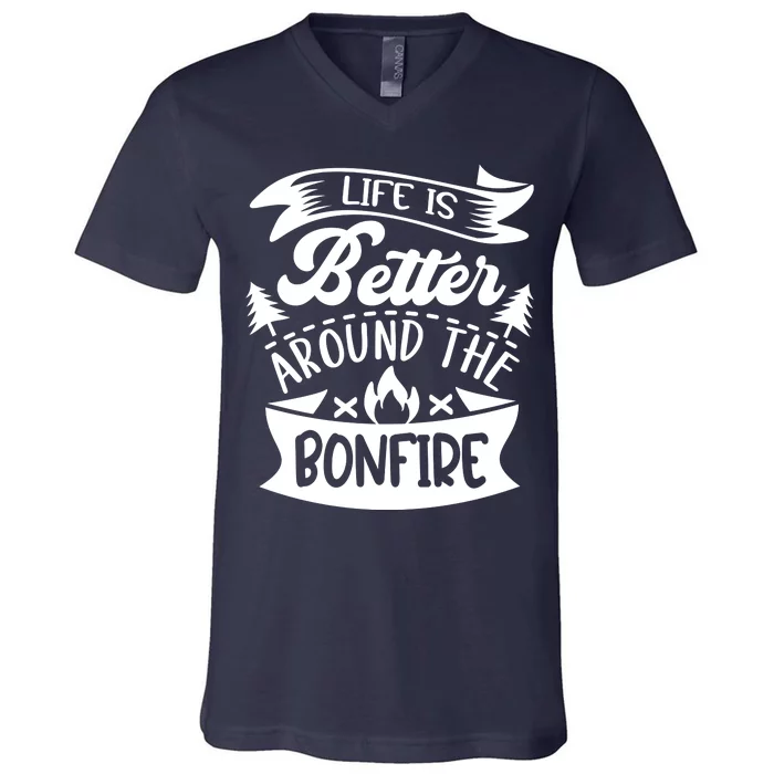 Life Is Better Behind The Bonfire Funny Camping V-Neck T-Shirt