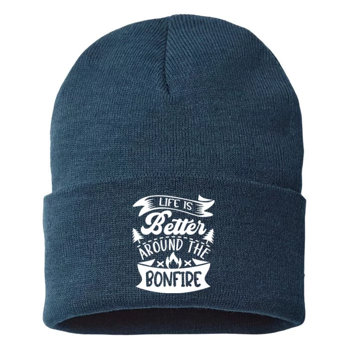 Life Is Better Behind The Bonfire Funny Camping Sustainable Knit Beanie