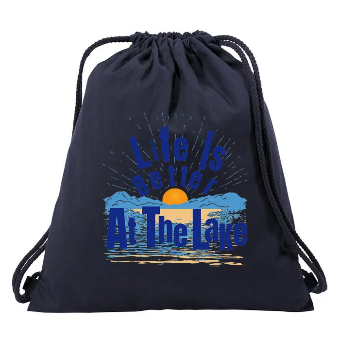 Life Is Better At The Lake Bum Fishing Boating Gift Drawstring Bag