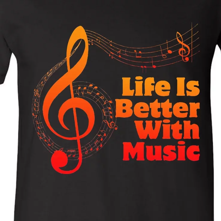 Life Is Better With Music Theory Musician Teacher Notes Clef V-Neck T-Shirt