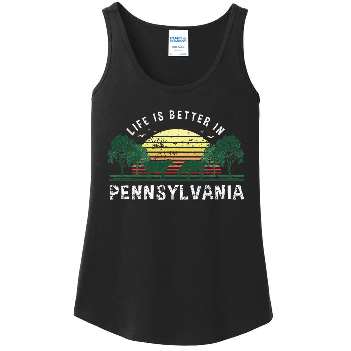 Life Is Better In Pennsylvania Farm Sunset Souvenir Ladies Essential Tank