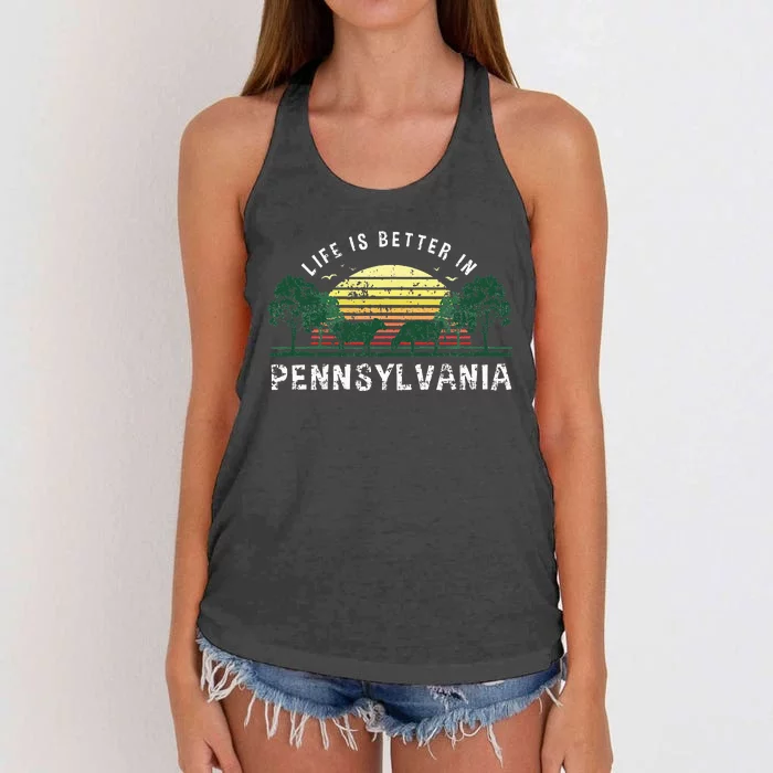 Life Is Better In Pennsylvania Farm Sunset Souvenir Women's Knotted Racerback Tank