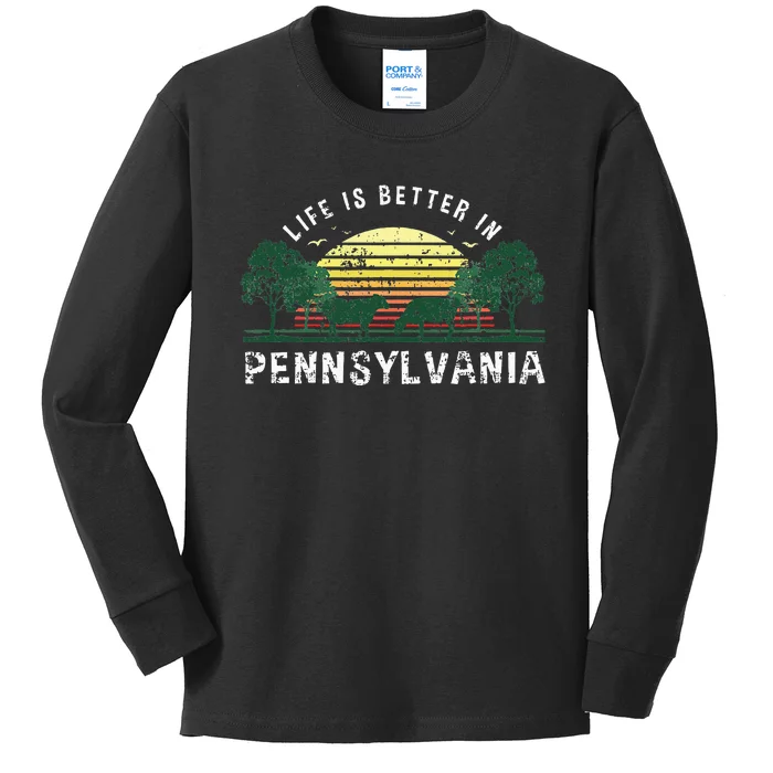 Life Is Better In Pennsylvania Farm Sunset Souvenir Kids Long Sleeve Shirt