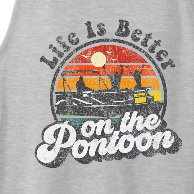 Life Is Better On The Pontoon Boat Funny Boating Lake Gift Ladies Tri-Blend Wicking Tank