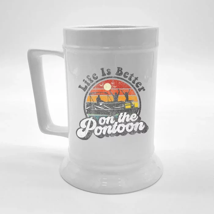 Life Is Better On The Pontoon Boat Funny Boating Lake Gift Front & Back Beer Stein