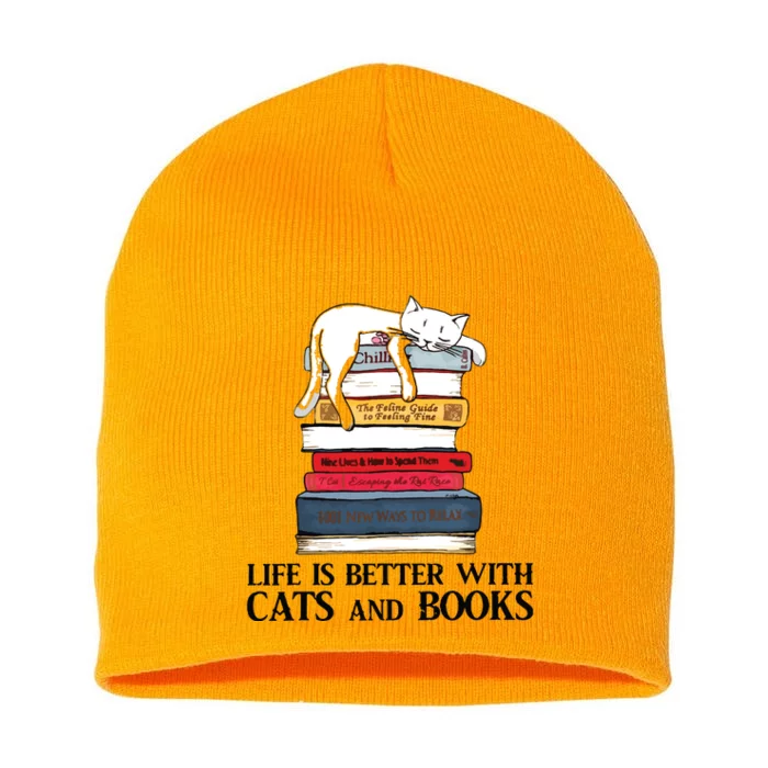 Life Is Better With Cats And Books Cat Book Short Acrylic Beanie