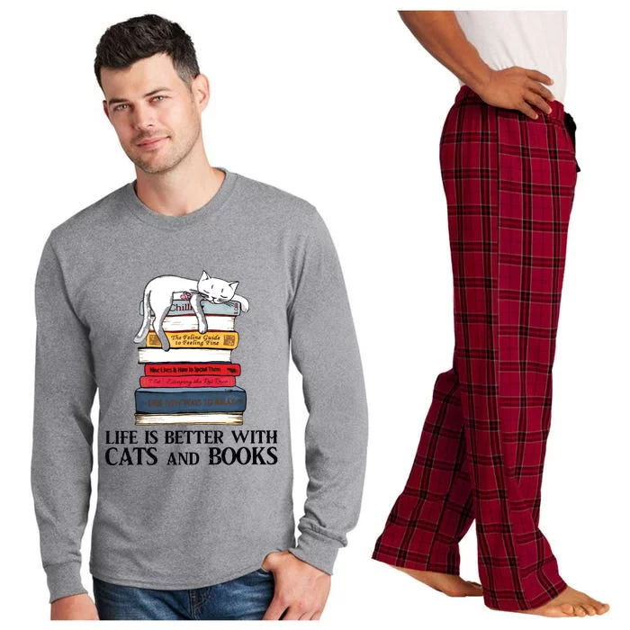 Life Is Better With Cats And Books Cat Book Long Sleeve Pajama Set