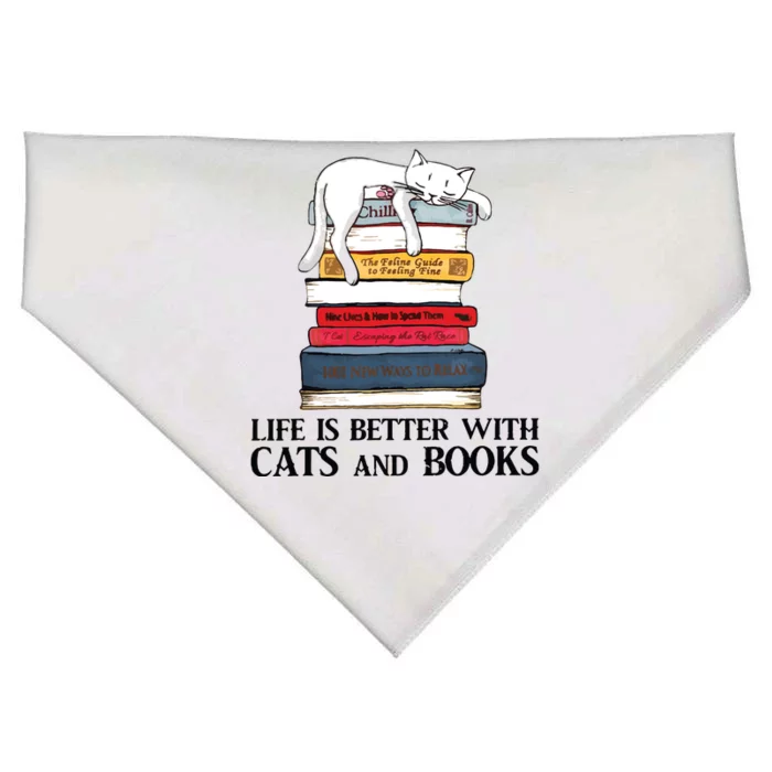 Life Is Better With Cats And Books Cat Book USA-Made Doggie Bandana