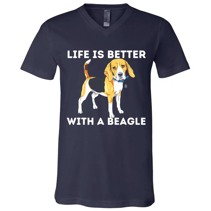 Life Is Better With A Beagle Beagle Dog Lover Pet Owner V-Neck T-Shirt