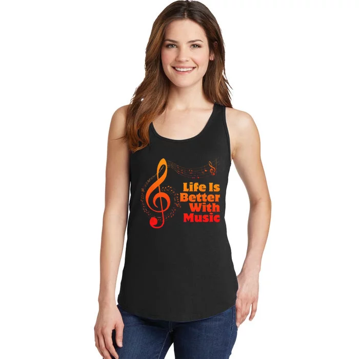 Life Is Better With Music Theory Musician Teacher Notes Clef Ladies Essential Tank