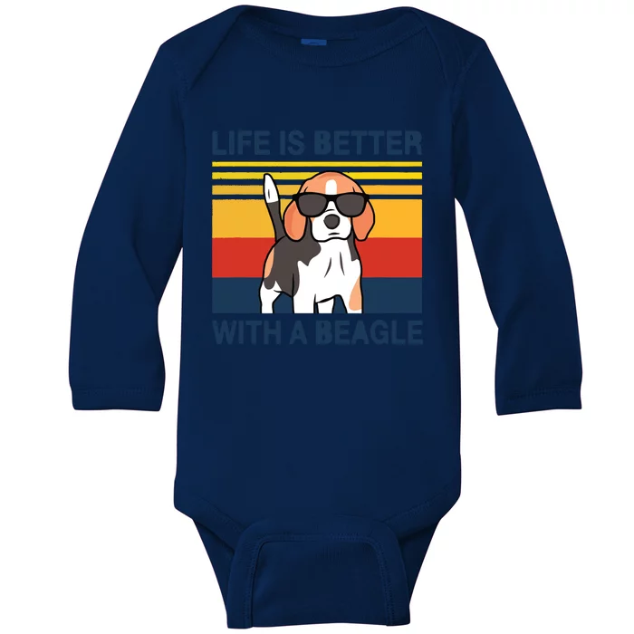 Life Is Better With A Beagle Vintage Dog Design Puppy Lover Baby Long Sleeve Bodysuit