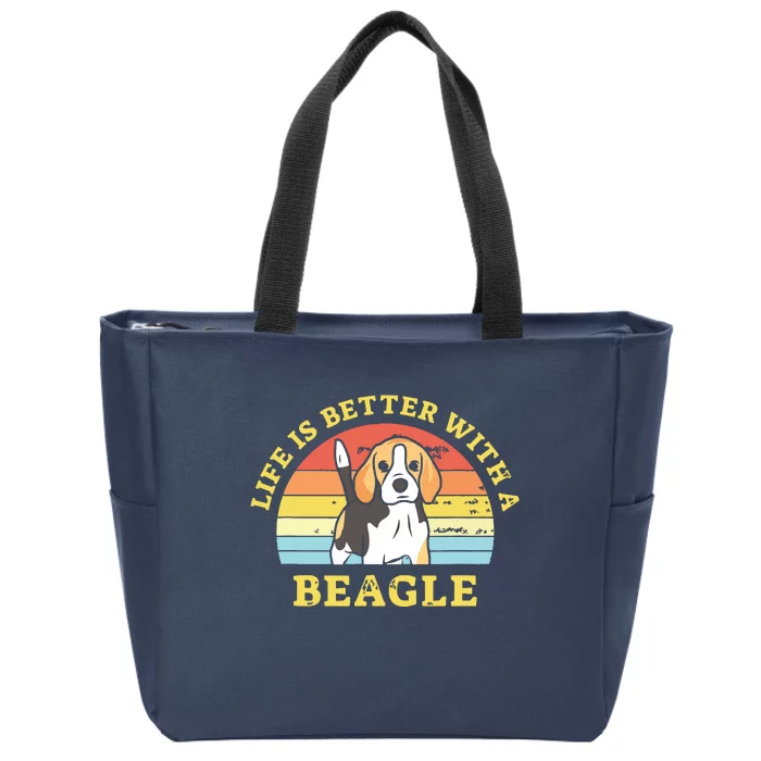 Life Is Better With A Beagle Vintage Dog Design Puppy Lover Zip Tote Bag