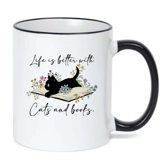 Life Is Better With Cats And Books Black Color Changing Mug