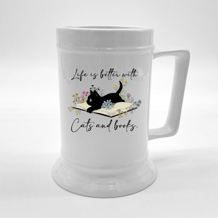 Life Is Better With Cats And Books Front & Back Beer Stein