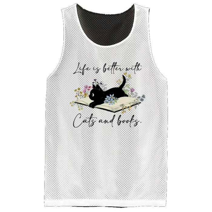 Life Is Better With Cats And Books Mesh Reversible Basketball Jersey Tank