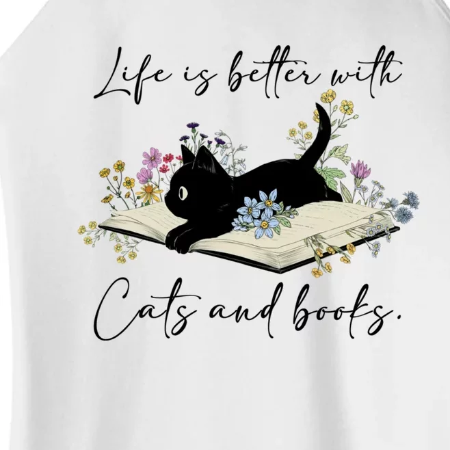 Life Is Better With Cats And Books Women’s Perfect Tri Rocker Tank