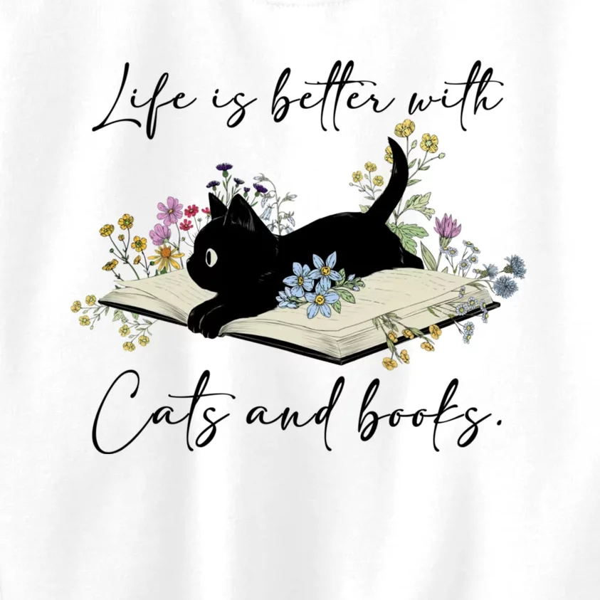 Life Is Better With Cats And Books Kids Sweatshirt