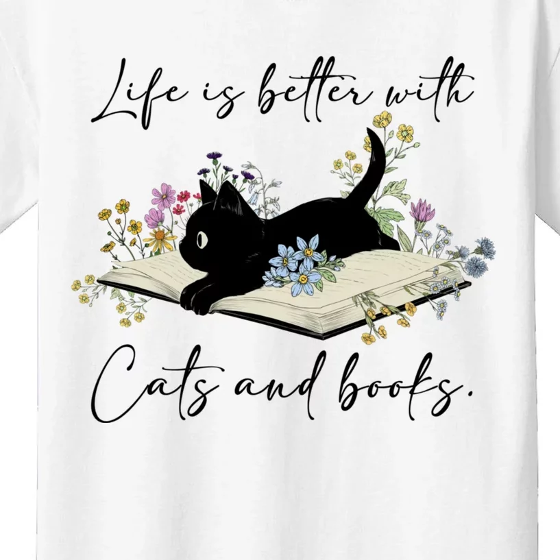 Life Is Better With Cats And Books Kids T-Shirt