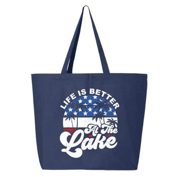 Life Is Better At The Lake 4th of July American Flag Summer 25L Jumbo Tote