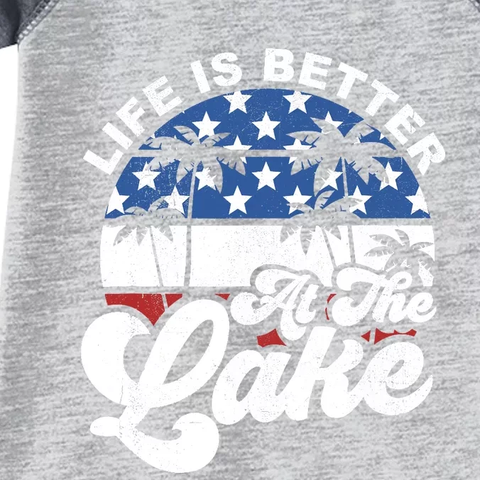 Life Is Better At The Lake 4th of July American Flag Summer Infant Baby Jersey Bodysuit