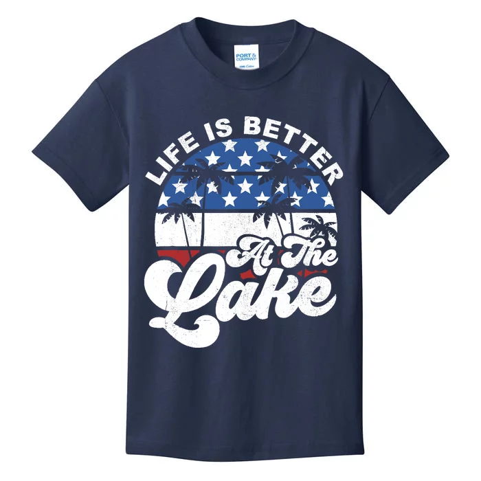 Life Is Better At The Lake 4th of July American Flag Summer Kids T-Shirt