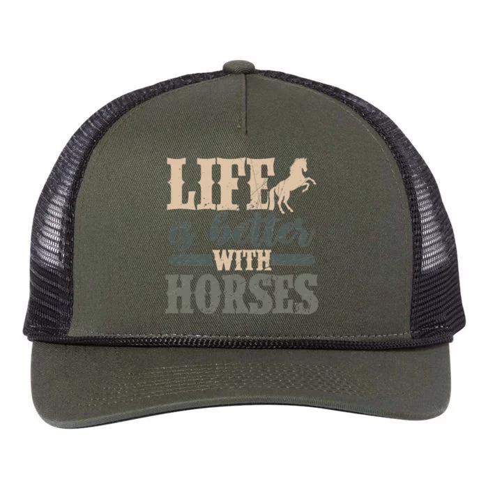 Life Is Better With Horses Cute Horse Lover Horseback Riding Great Gift Retro Rope Trucker Hat Cap