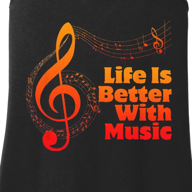 Life Is Better With Music Theory Musician Teacher Notes Clef Ladies Essential Tank