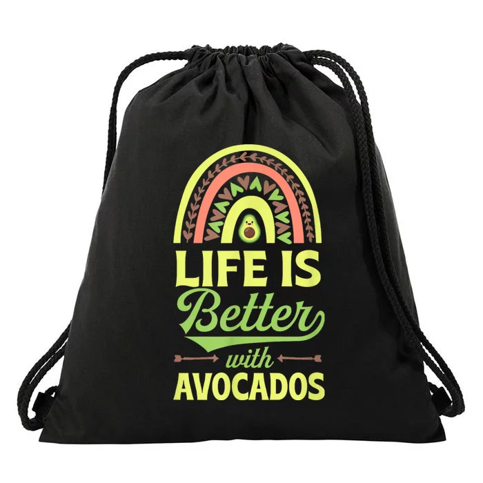 Life Is Better With Avocados Bohemian Rainbow Trendy Boho Drawstring Bag